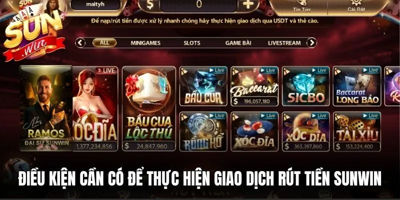 Điều kiện cần có để thực hiện giao dịch rút tiền Sunwin