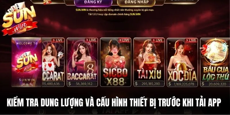 Kiểm tra dung lượng và cấu hình thiết bị trước khi tải app Sunwin
